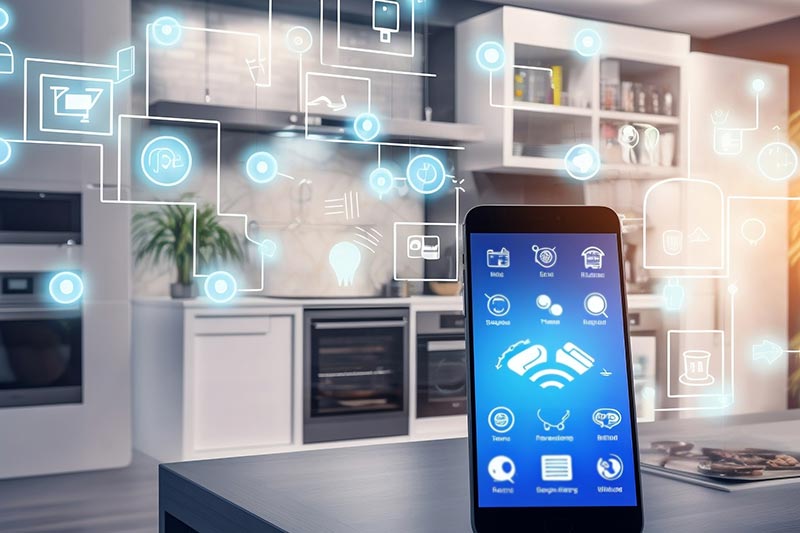 concept de domotique représenté par une application sur un smartphone